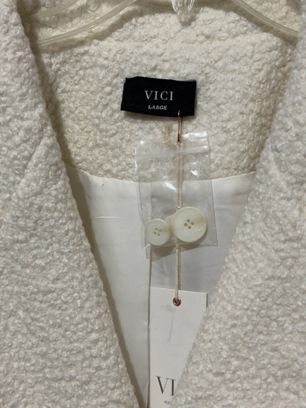 NWT VICI Collection Cream Double Breasted Teddy Bouclé Longline Trench Coat L - Picture 5 of 16